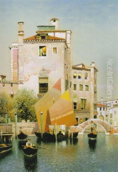 A Venetian Canal Oil Painting by Walter Mason Oddie