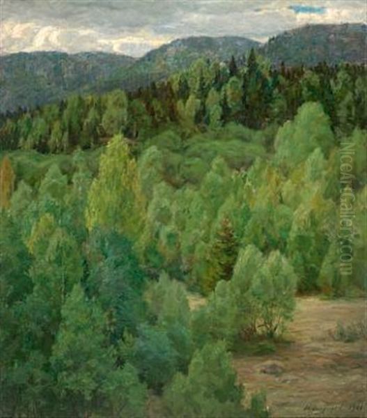 Norsk Landskab Oil Painting by Hans Odegaard