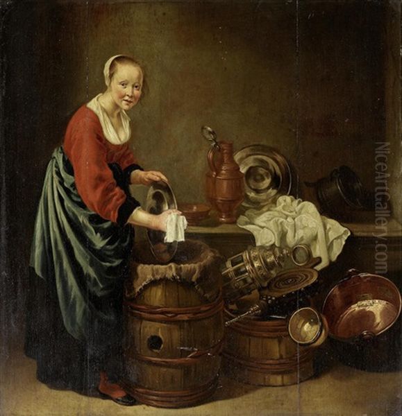 A Kitchen Maid Oil Painting by Willem Van Odekerken