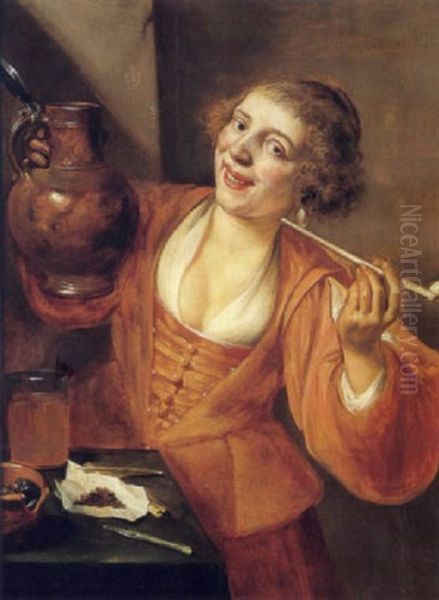 Femme Buvant Et Fumant Oil Painting by Willem Van Odekerken