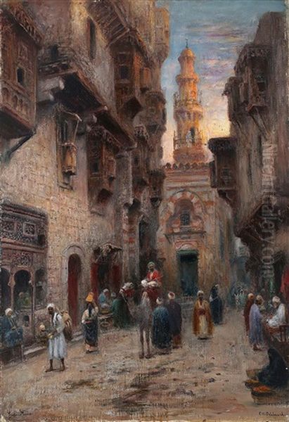 Gata I Kairo (a Street In Cairo) Oil Painting by Frans Wilhelm Odelmark