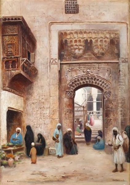 Marche Aux Fruits Devant Une Maison Du Caire by Frans Wilhelm Odelmark