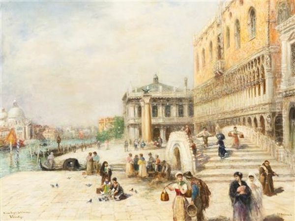 Riva Degli Schiavoni/venedig Oil Painting by Frans Wilhelm Odelmark