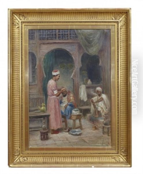 Barberarebutik I Kairo Oil Painting by Frans Wilhelm Odelmark