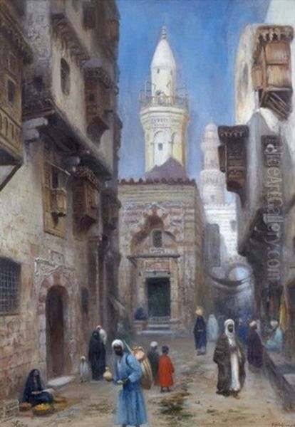 Gatuscen Fran Bazar Khan Al Khalili, Kairo Oil Painting by Frans Wilhelm Odelmark