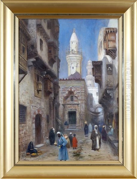 Gatuscen Fran Bazar Khan Al Khalili, Kairo Oil Painting by Frans Wilhelm Odelmark