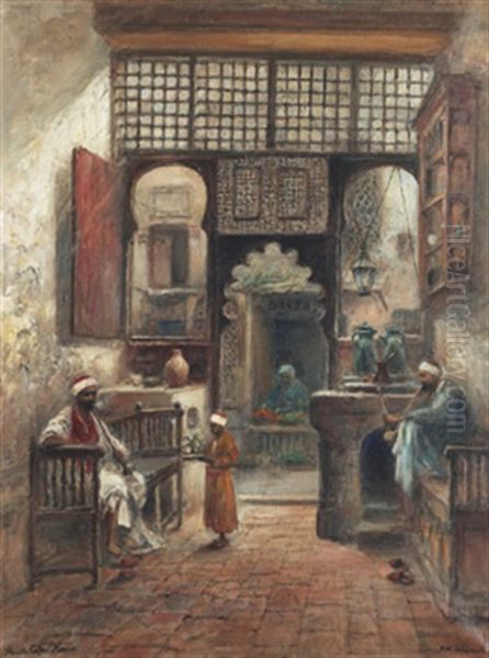 Arabcafe I Cairo Oil Painting by Frans Wilhelm Odelmark