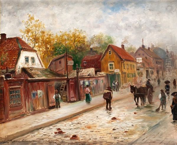 Gamla Stockholm Norrlandsgatan Oil Painting by Frans Wilhelm Odelmark