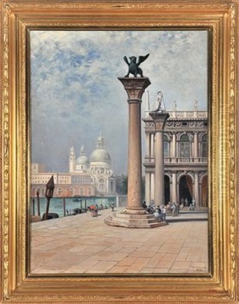 Markusplatz Mit Blick Auf Santa Maria Della Salute, Venedig Oil Painting by Frans Wilhelm Odelmark