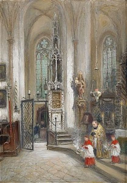 Lambertikyrka I Dusseldorf Oil Painting by Frans Wilhelm Odelmark