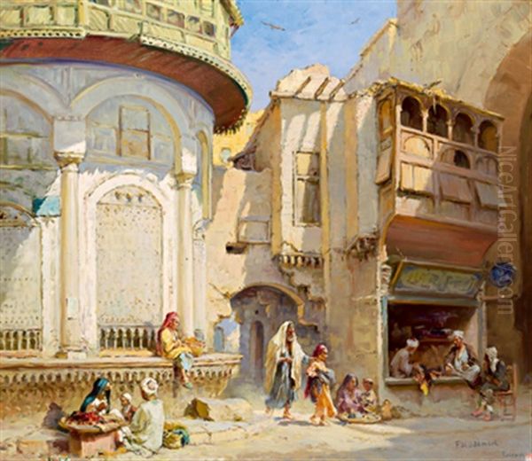 Strasenszene In Cairo Oil Painting by Frans Wilhelm Odelmark