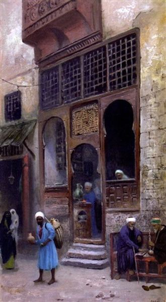 Devant Le Cafe Au Caire Oil Painting by Frans Wilhelm Odelmark