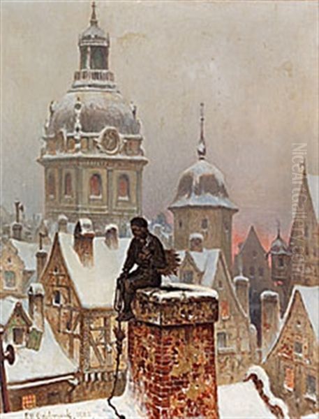 Stadsmotiv Med Sotare I Skymning Oil Painting by Frans Wilhelm Odelmark