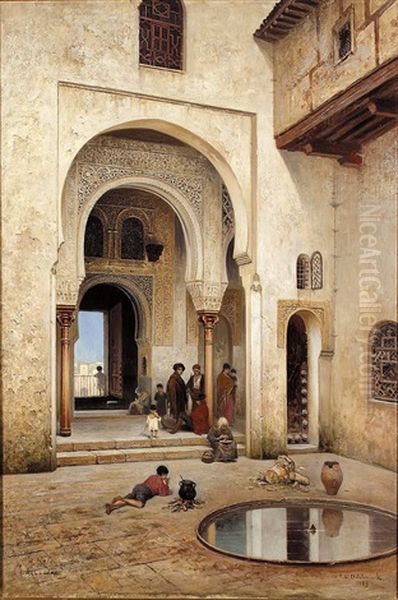 A Courtyard In Alhambra Oil Painting by Frans Wilhelm Odelmark