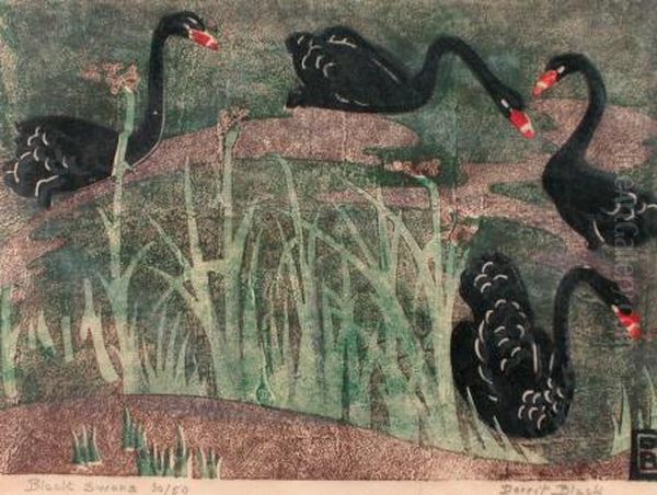 Black Swans Oil Painting by Dorrit Black