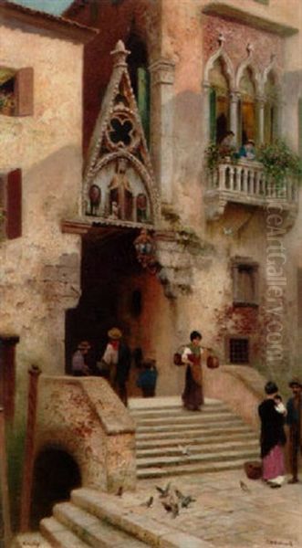 Vattenhamtning I Venedig Oil Painting by Frans Wilhelm Odelmark