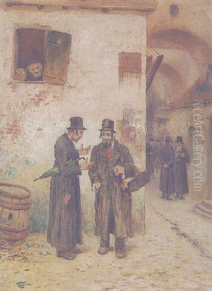 A Stroll In Town Oil Painting by Frans Wilhelm Odelmark