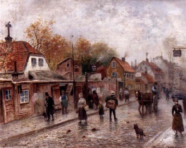 Folkliv Pa Norrlandsgatan Oil Painting by Frans Wilhelm Odelmark