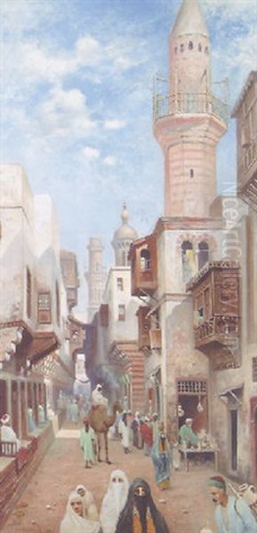 A Street In An Arab City Oil Painting by Frans Wilhelm Odelmark