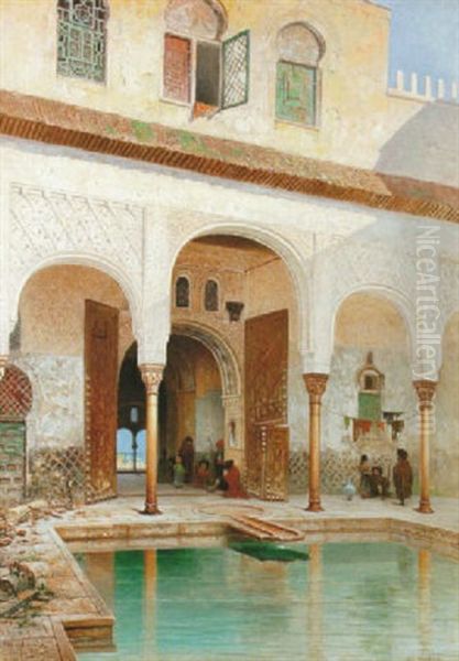 Palatsinterior - Alhambra Oil Painting by Frans Wilhelm Odelmark