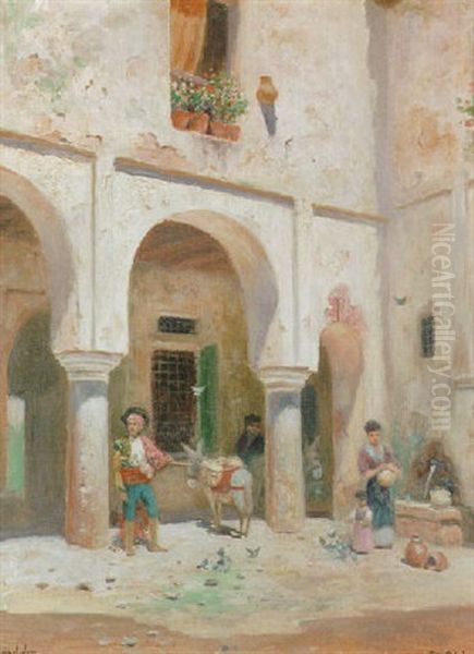 Gardsinterior - Cordoba Oil Painting by Frans Wilhelm Odelmark