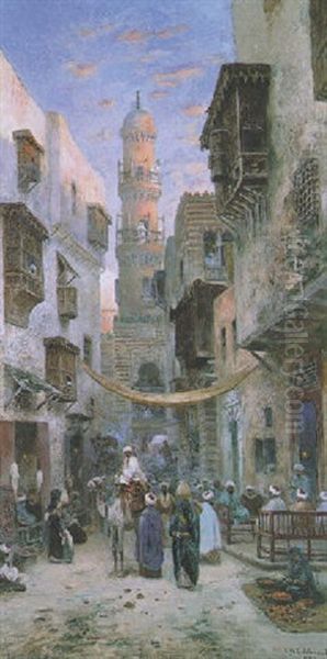 A Busy Street In Cairo Oil Painting by Frans Wilhelm Odelmark