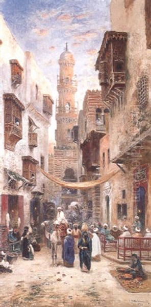 Rue Animee Au Caire Oil Painting by Frans Wilhelm Odelmark