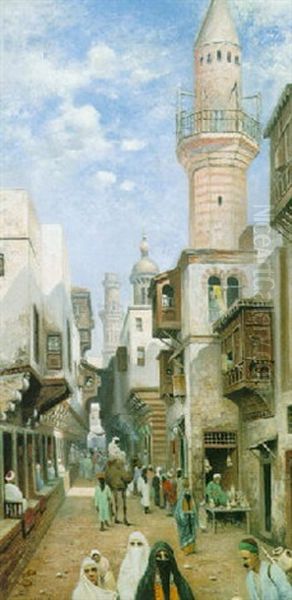 An Egyptian Street Scene Oil Painting by Frans Wilhelm Odelmark