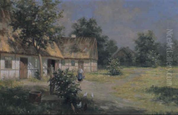 Skanrgard Om Sommaren Oil Painting by Frans Wilhelm Odelmark