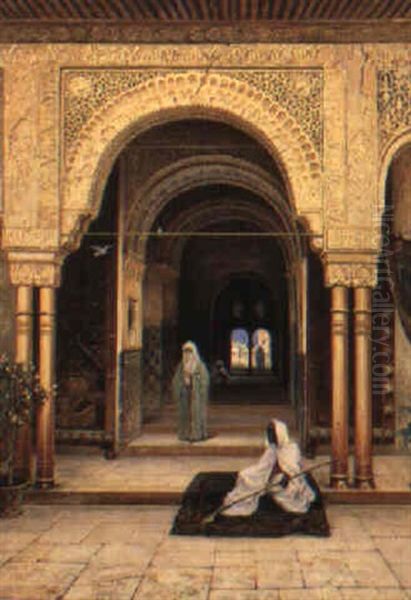 Cours Du Palais De L'alhambra Oil Painting by Frans Wilhelm Odelmark