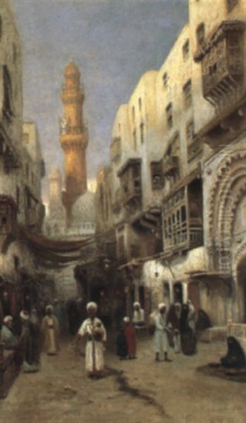 Rue Animee Au Caire Oil Painting by Frans Wilhelm Odelmark