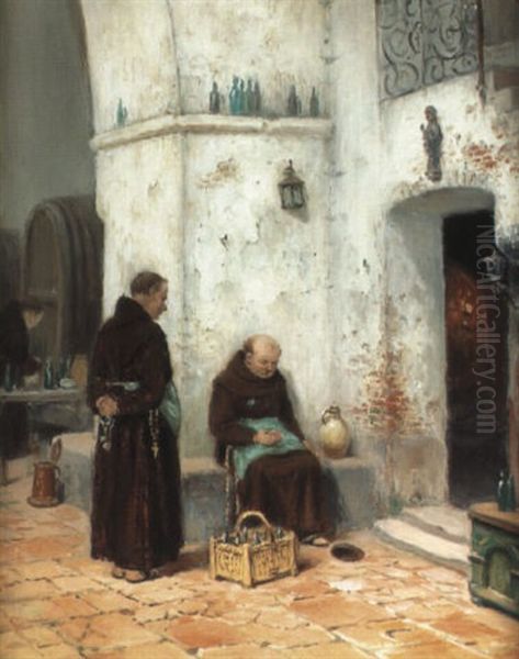 Klosterk,llare Med Munkar Oil Painting by Frans Wilhelm Odelmark