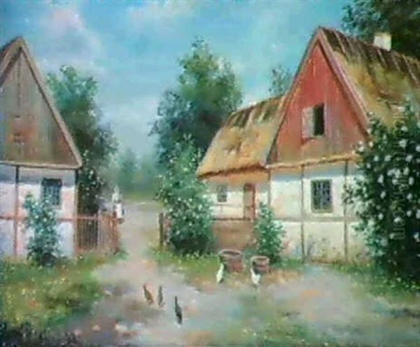 Skansk Bondgard Oil Painting by Frans Wilhelm Odelmark