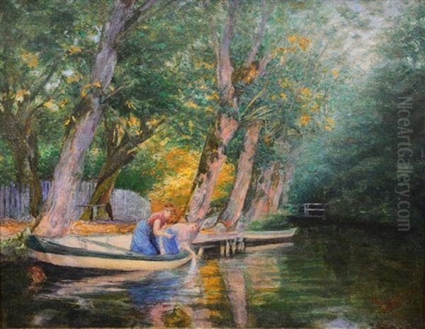 Washerwomen At The Alster Oil Painting by Karl Oderich