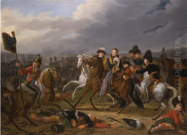 Der Prinz Von Oranien In Der Schlacht Bei Waterloo (+ Etching Of Same; 2 Works) Oil Painting by Joseph Dionysius Odevaere