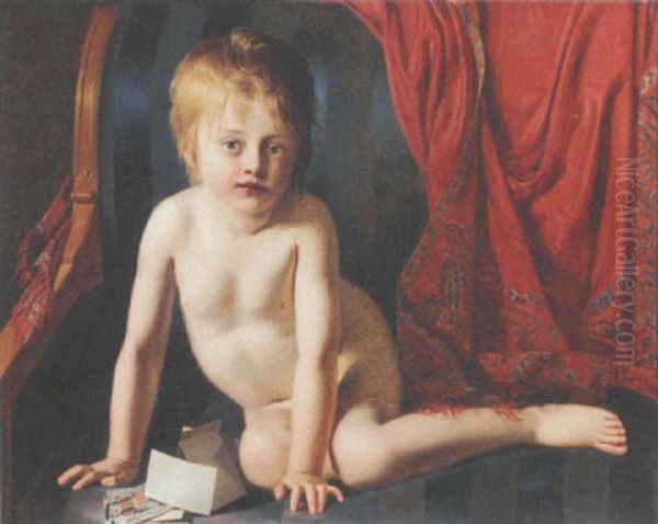 Enfant Jouant Aux Cartes Oil Painting by Joseph Dionysius Odevaere