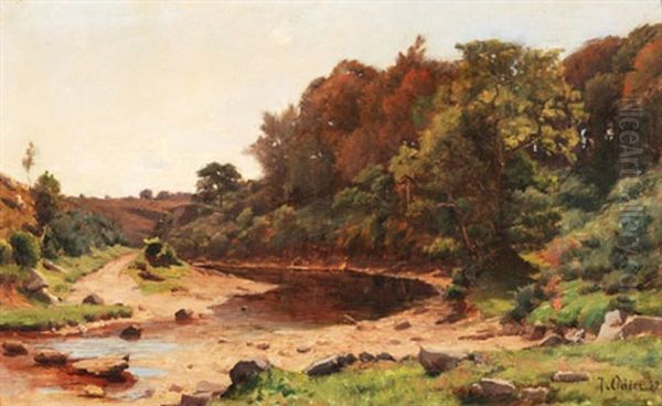 Baumbestandene Flusslandschaft Oil Painting by Jacques Odier