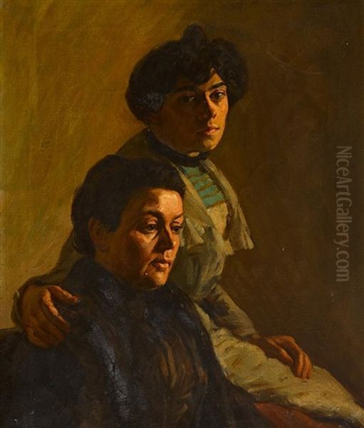 Portrait Of Mrs Fenning And Her Daughter Oil Painting by Francis O'Donohoe