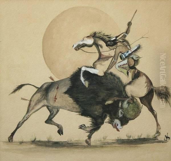 Warrior Killing Buffalo Oil Painting by James Black