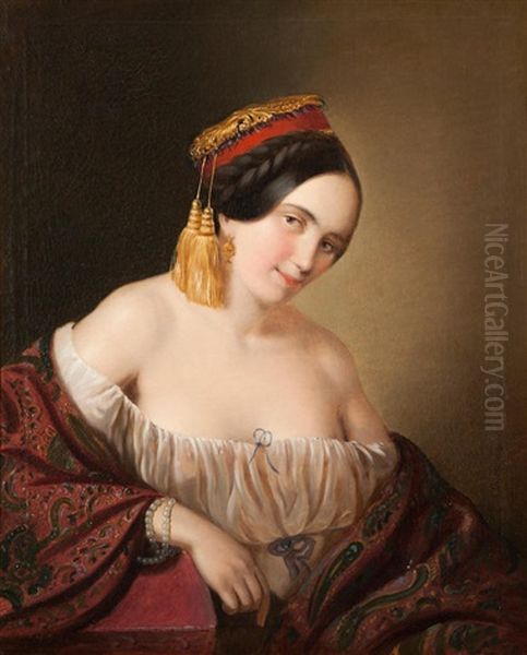 An Aristocratic Lady Dressed In A Traditional Costume From Pontus Oil Painting by Aristides Oeconomo