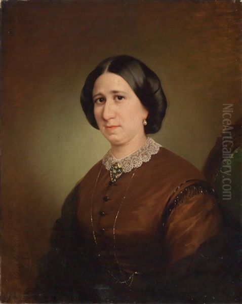 Portrait Of A Woman With White Lace Collar Oil Painting by Aristides Oeconomo