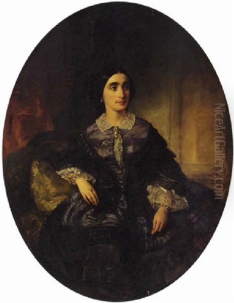 Portrait Of Maria Schillizzi In A Black Silk And Lace Dress Oil Painting by Aristides Oeconomo