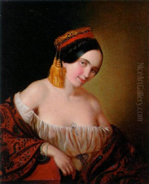 A Greek Beauty Oil Painting by Aristides Oeconomo