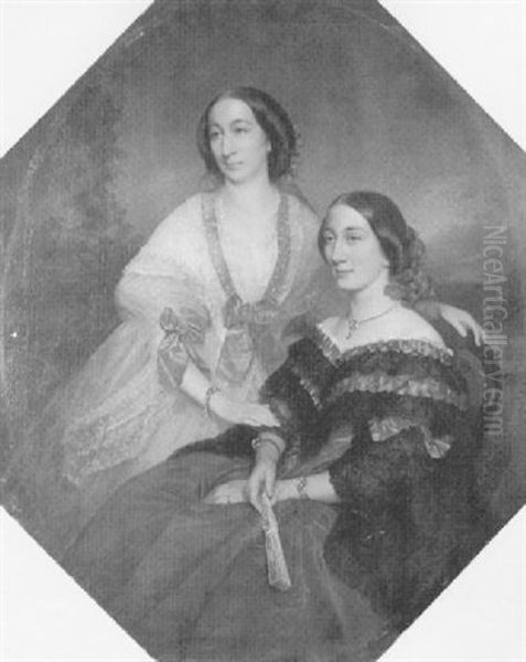 Double-portrait Of The Countesses Von Fichtenau Oil Painting by Aristides Oeconomo