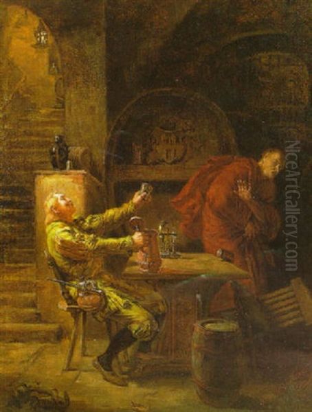 Faust And Mephisto In The Ratskeller Oil Painting by Aristides Oeconomo