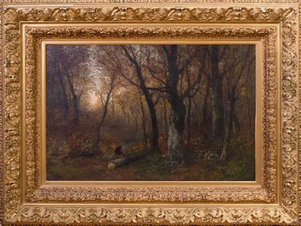 Woodcutter In A Forest Oil Painting by Georg Oeder