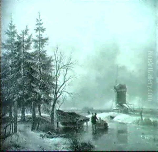 Hollandische Winterlandschaft Oil Painting by Georg Oeder