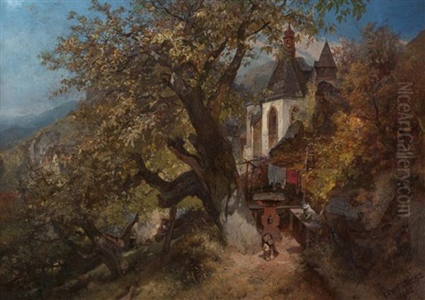 Motif From Krupka (in Der Bergstadt Graupen) Oil Painting by Ernst Erwin Oehme