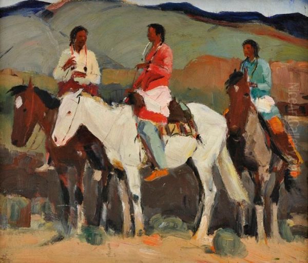 Taos Indians On Horseback Oil Painting by Laverne Nelson Black