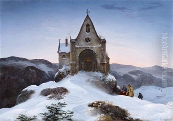 Bergkapelle Im Winter by Ernst Ferdinand Oehme